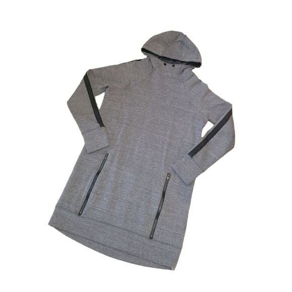 Athleta Victory Hooded Sweatshirt Dress Dark Grey Charcoal Black Medium Tall MT - Picture 3 of 12